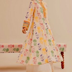 Nishat block print Floral Multicolor Long Dress long kurta new with tag